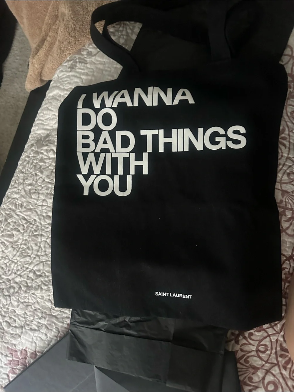 Saint Laurent Black Tote-I want to do bad things with you - Picture 1 of 11